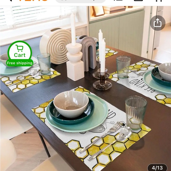 New Bee Kind  Table Mats Set of 4 Washable Placemats 12x18 Inch Farmhouse Dining - Picture 9 of 10